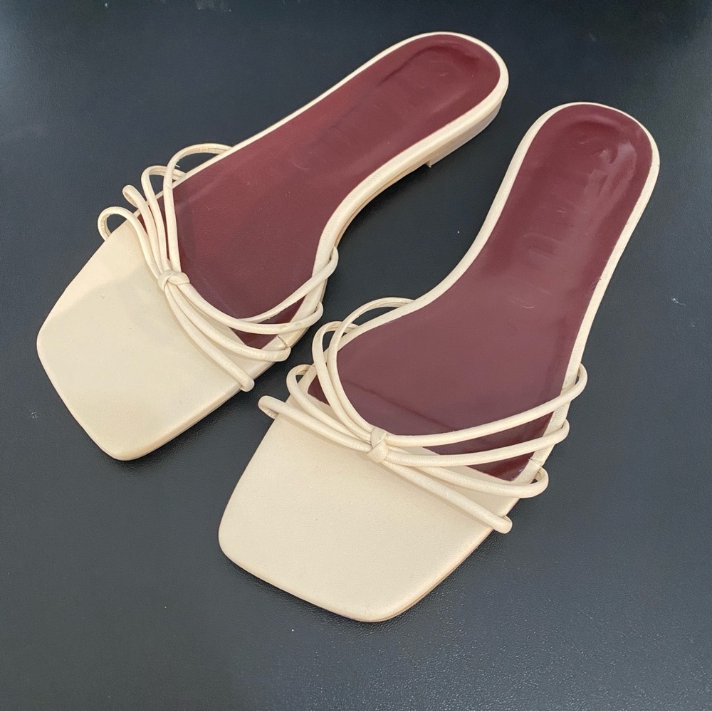 STAUD Pippa Knotted Leather Cream Sandals